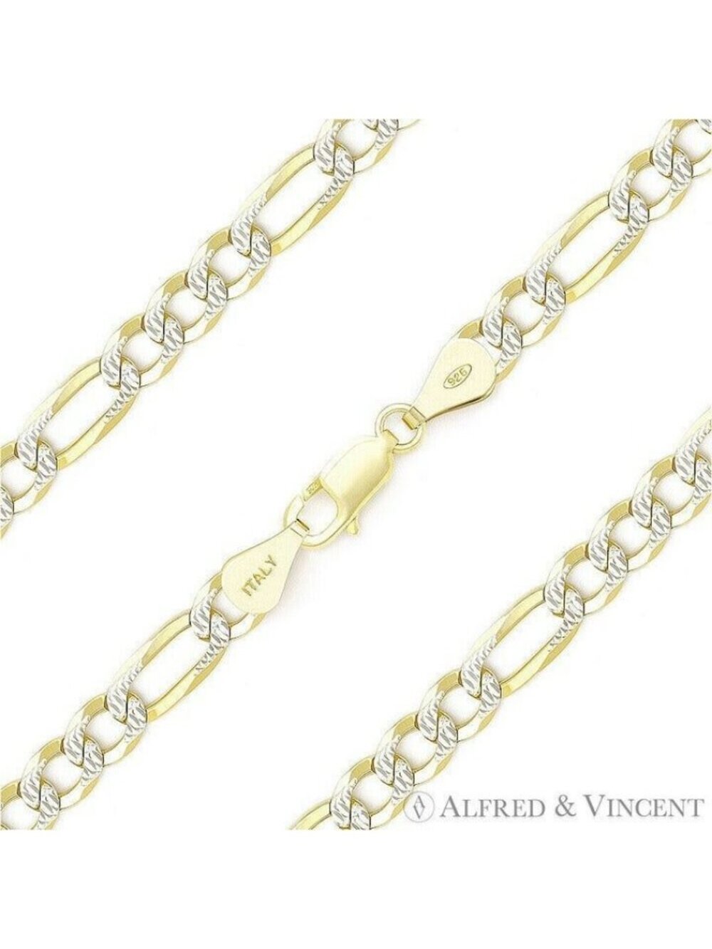 5mm Figaro Pave Link Chain Anklet in 14k Yellow Gold-Plated .925 Sterling Silver
